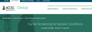ACOG's Obstetrics & Gynecology recommends carrier genetic screening