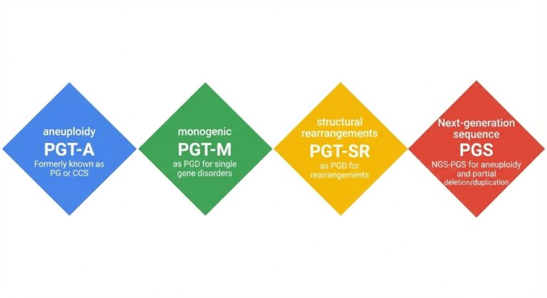 PGT-A, PGT-M, PGT-SR preimplantation genetic testing types